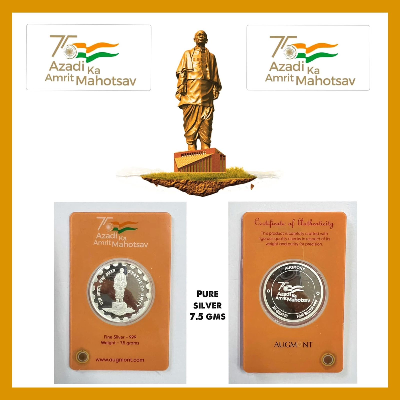 Azadi Ka Amrit Mahotsav 7.5g Silver Coin | Statue of Unity - Collection Bazzar