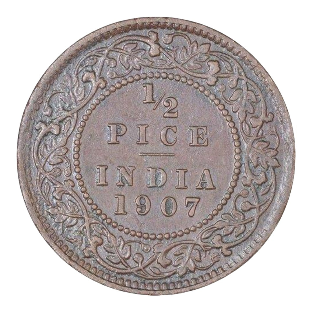 British India 1/2 Pice Edward king And  Empire V 1907 Coin rare difrent pice given - Collection Bazzar