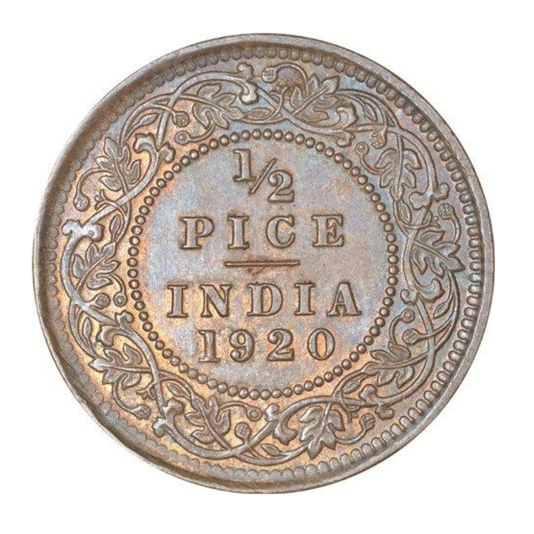 British India 1/2 Pice George V king Emperor 1920 Coin Rare - Collection Bazzar