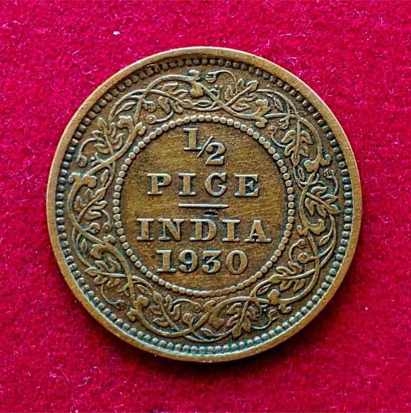 British India 1/2 Pice George V king Emperor 1930 Coin Rare - Collection Bazzar