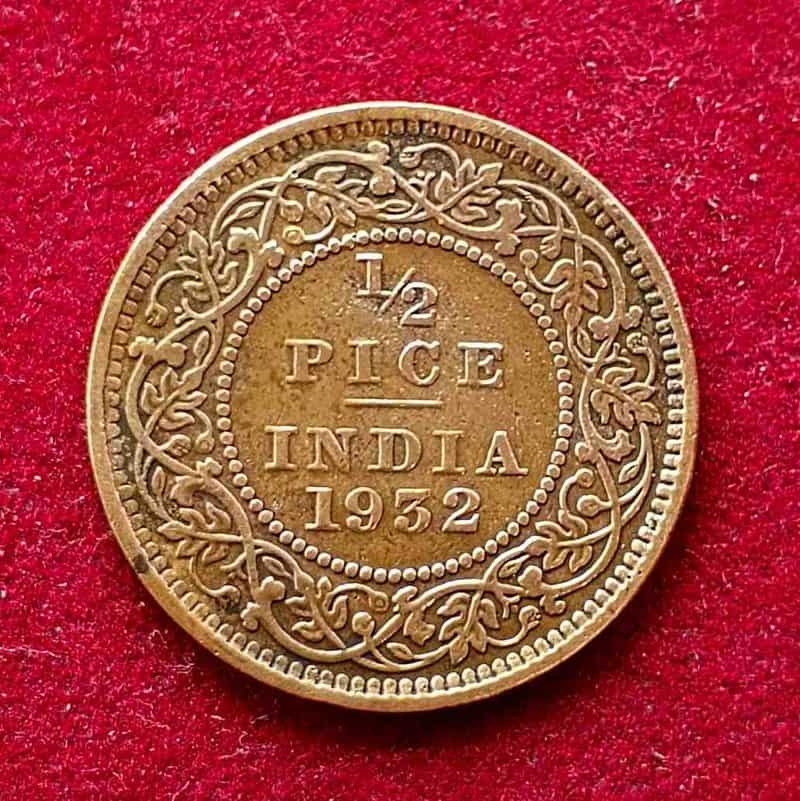 British India 1/2 Pice George V king Emperor 1932 Coin Rare - Collection Bazzar