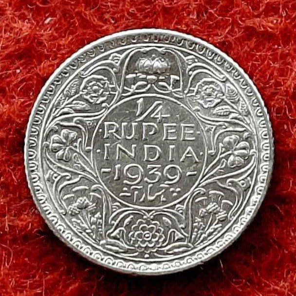 Quarter Rupee 1/4 Silver Coin 1939 George VI King Emperor Rare
