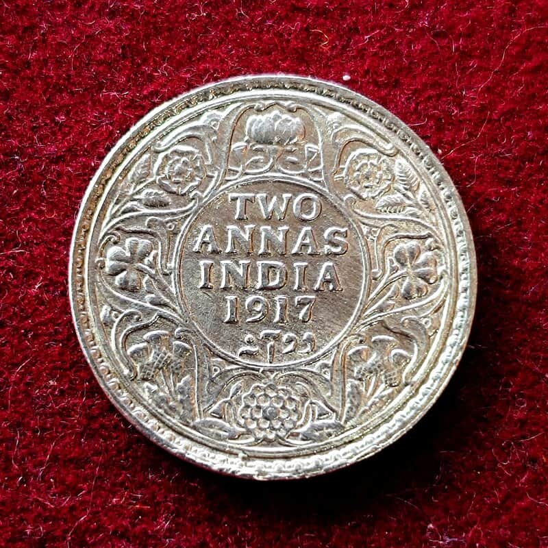Two Annas Silver Coin 1917 George V King Emperor Rare