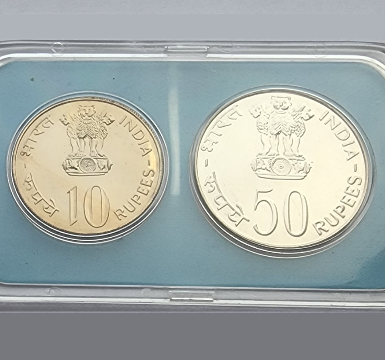 Buy 1974 Planned Families food Commemorative Coin of Rs 50 and Rs 10 - Collection Bazzar
