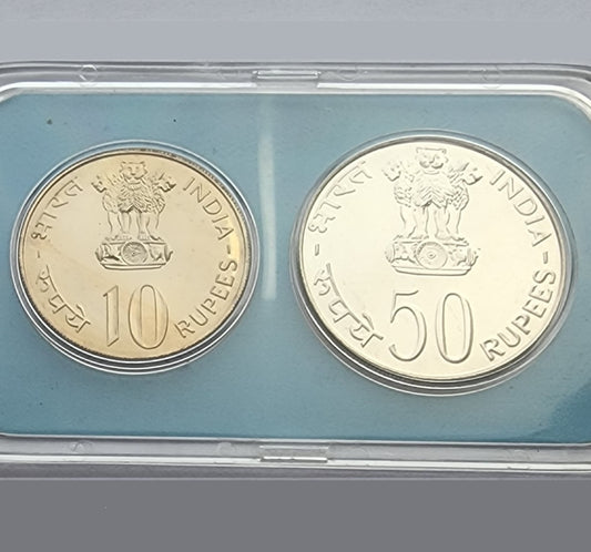 Buy 1974 Planned Families food Commemorative Coin of Rs 50 and Rs 10 - Collection Bazzar