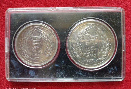 Buy 1973 India Grow more Food Rs 20 and Rs 10 Silver Unc set - Collection Bazzar