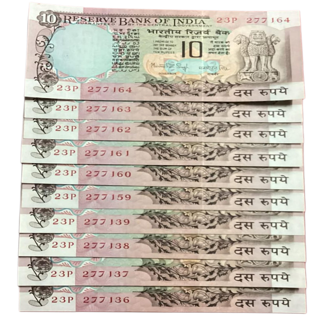 Buy Rs 10 Peacock Issue Rare Governor MM SINGH 10 notes lot vintage - Collection Bazzar