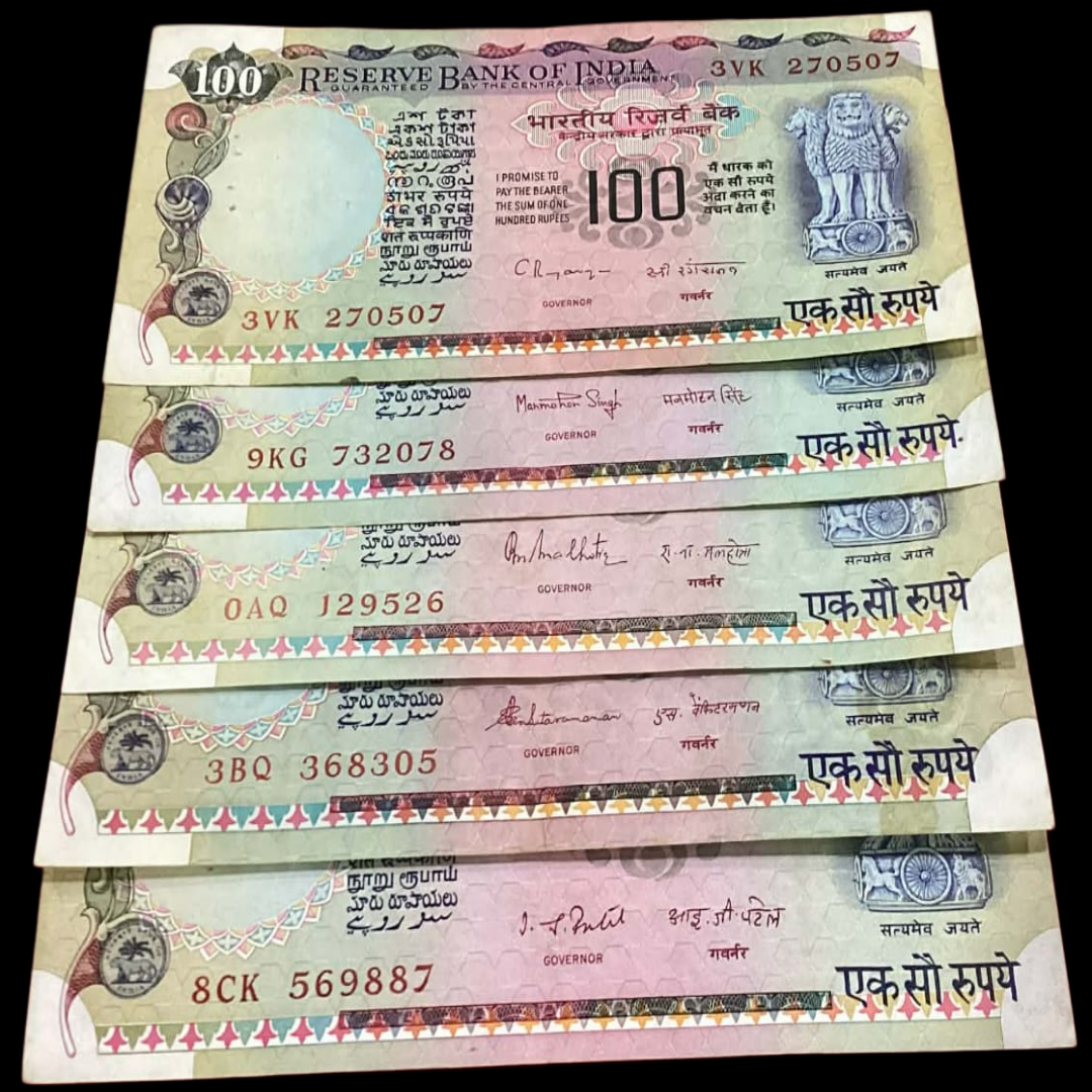 Buy Rs 100 Old Agriculture issue All Governor (5 notes set) rare to get - Collection Bazzar