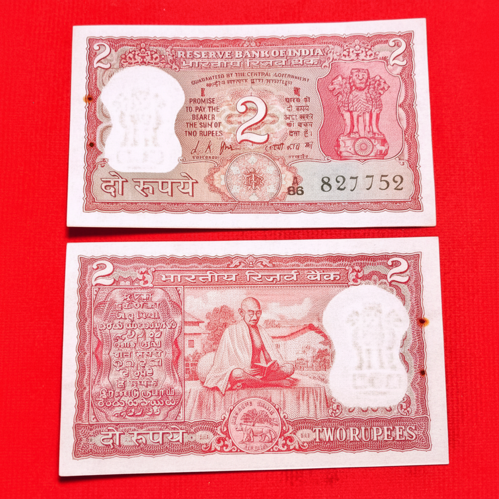 Buy Rs 2 back side gandhi reading books 827752 L K JHA Sign - Collection Bazzar