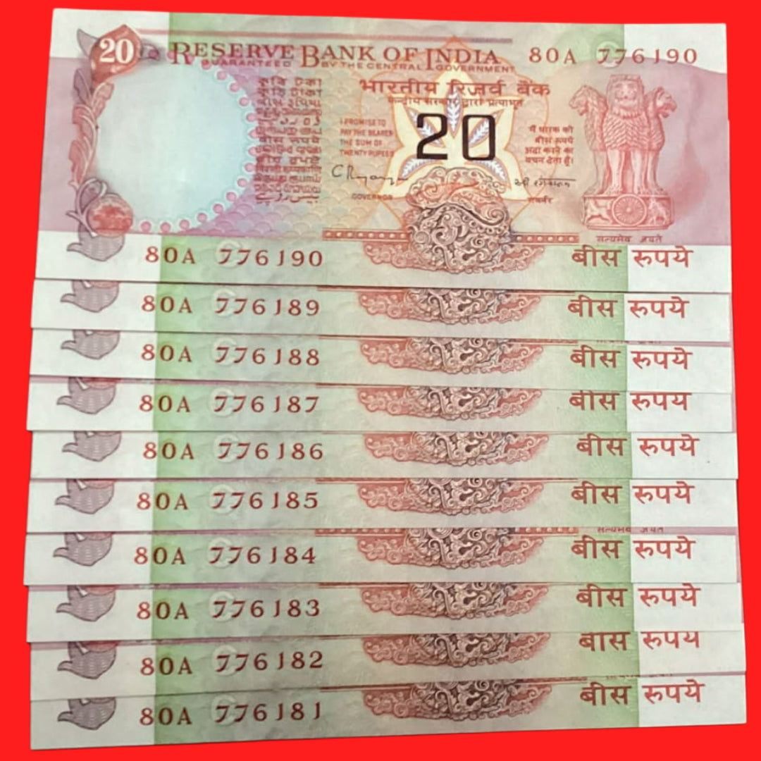 Buy Rs 20 Konark issue C Rangrajan 10 notes lot Extremely rare - Collection Bazzar