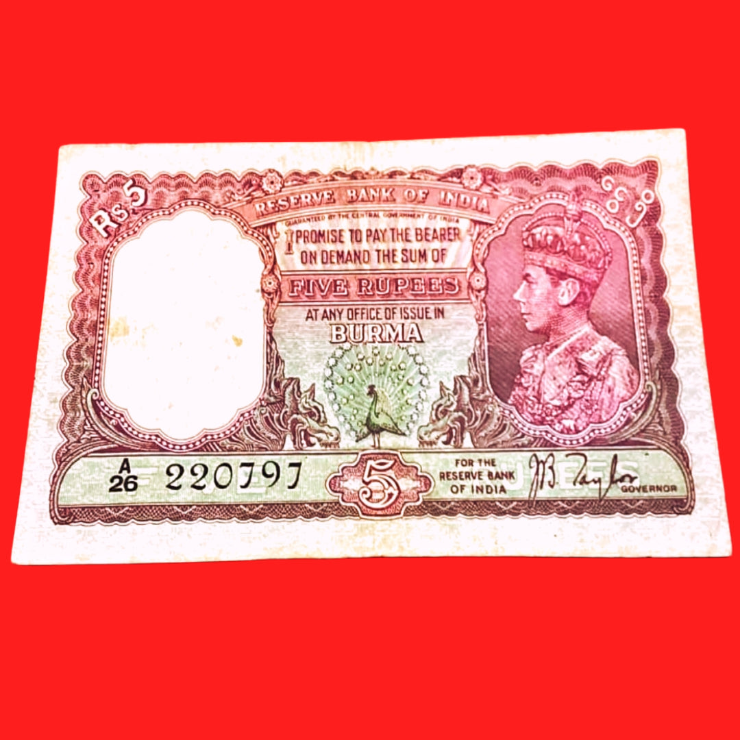 Buy Rs 5 FAFDA Burma issue DOB no note A26 220797 JB Taylor sign - Collection Bazzar