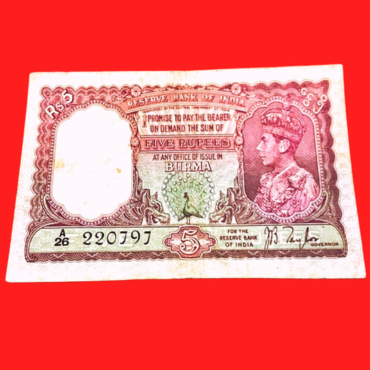 Buy Rs 5 FAFDA Burma issue DOB no note A26 220797 JB Taylor sign - Collection Bazzar