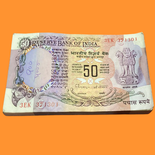 Buy Rs 50 Parliament issue serial packet 3EK 371301 C Rangrajan sign - Collection Bazzar
