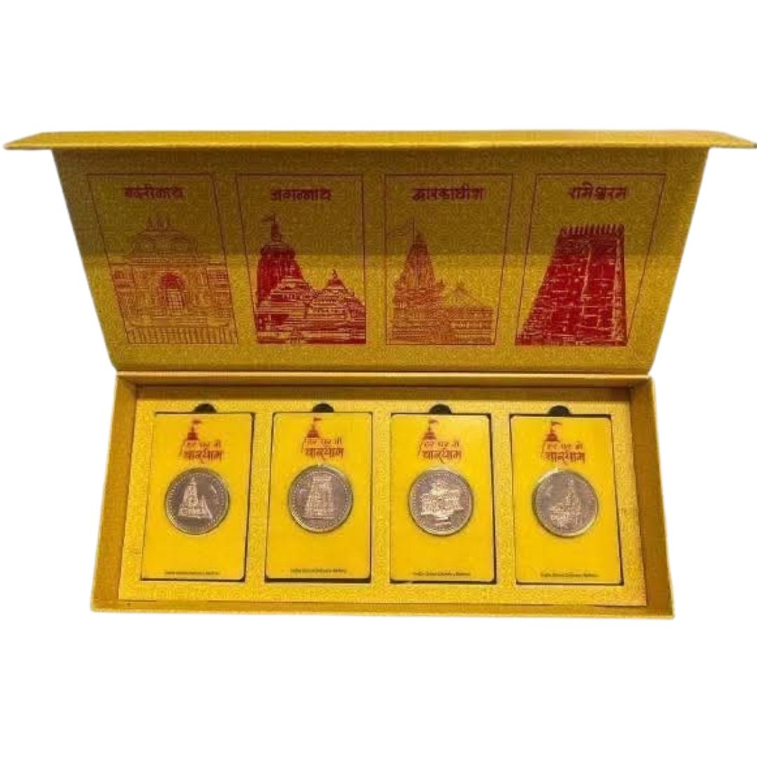Char Dham Copper Coin Set – 56g | 4 Temple & Murti 