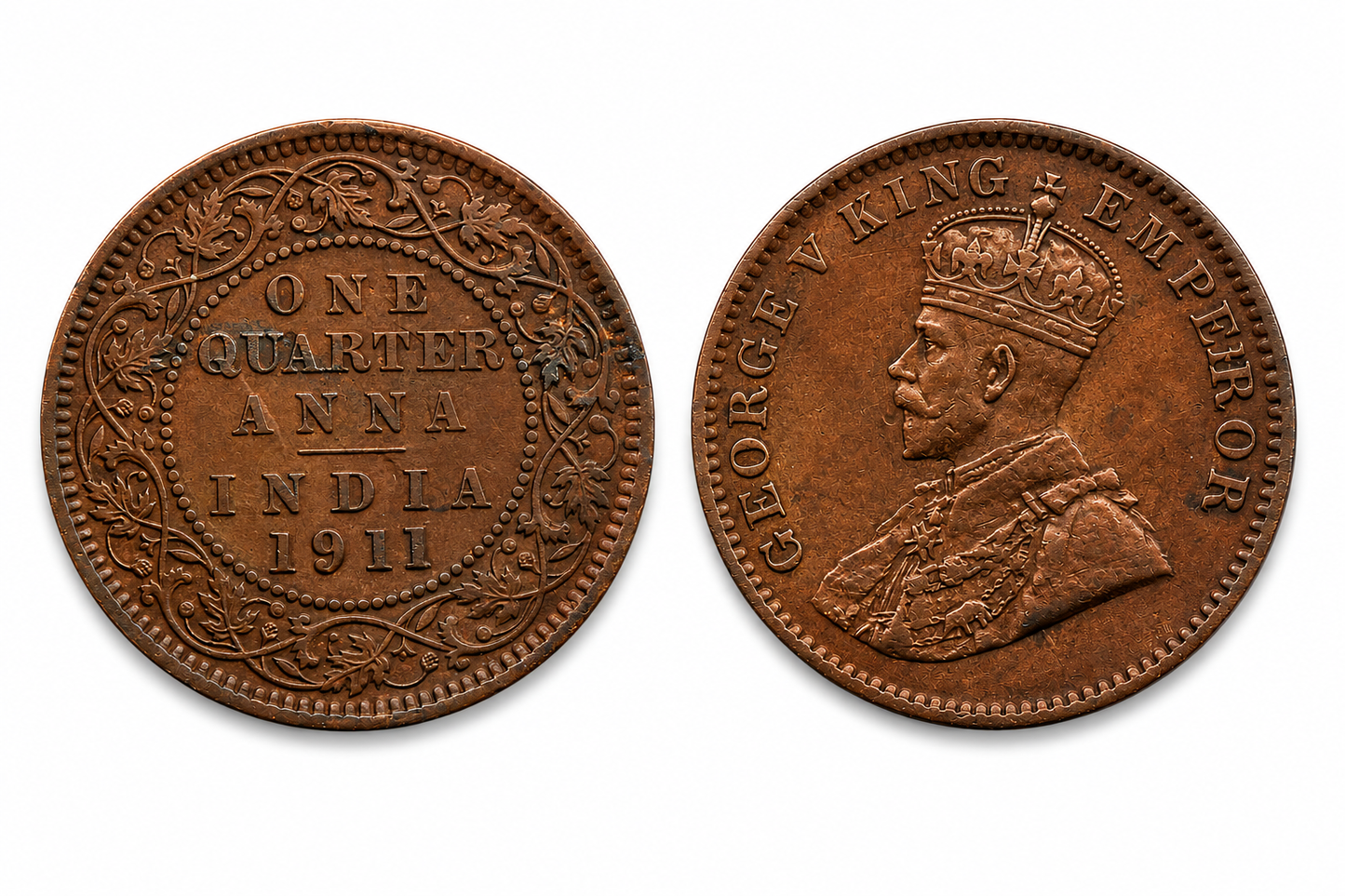 One Quarter Anna 1911 George V King Emperor Rare Item