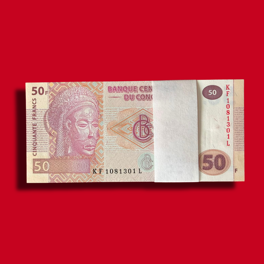 Congo 50 Francs Serial Packet 100 Notes Rare Item - Collection Bazzar