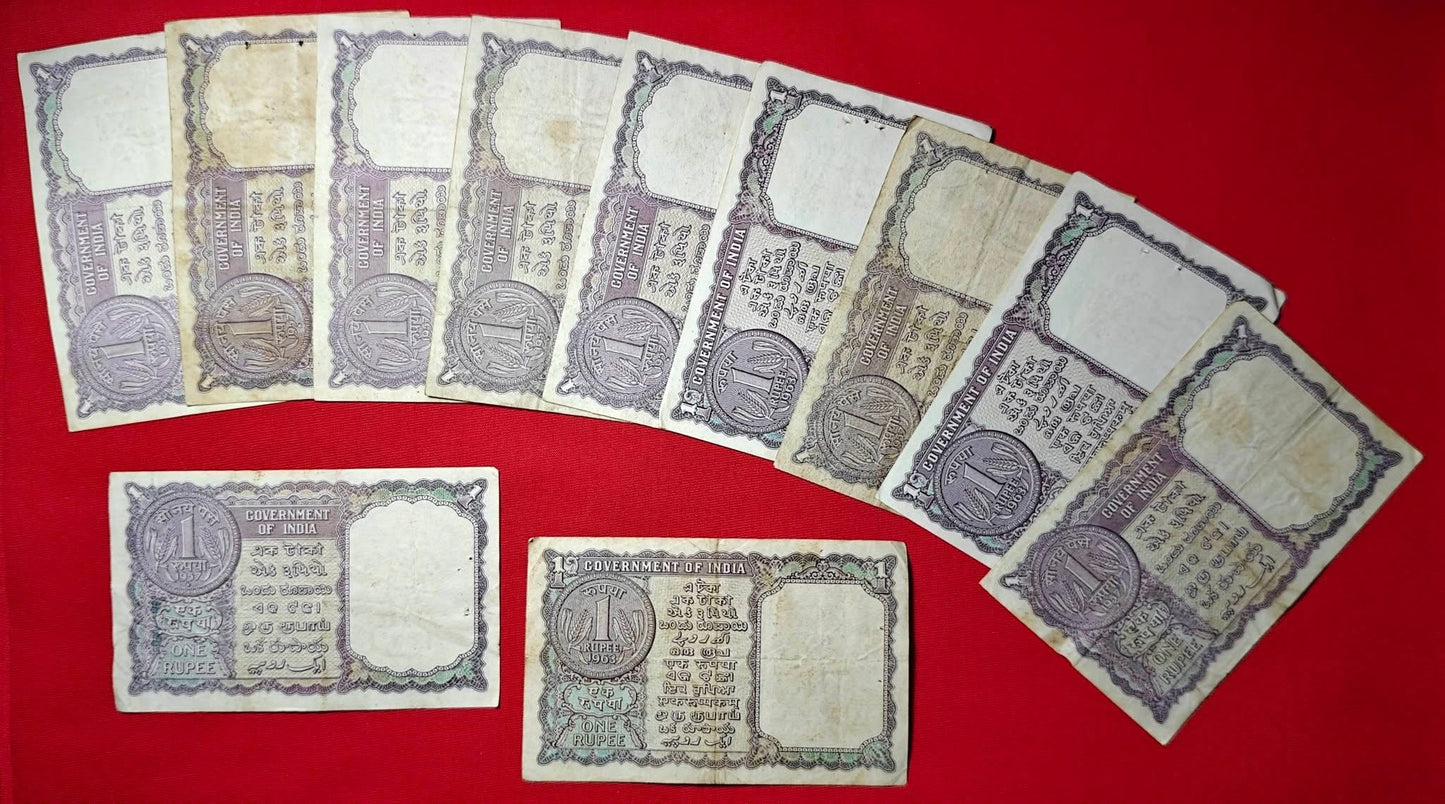 Rs 1 extremely rare 10 pcs Lk jha 1 rs 1957 and 1963