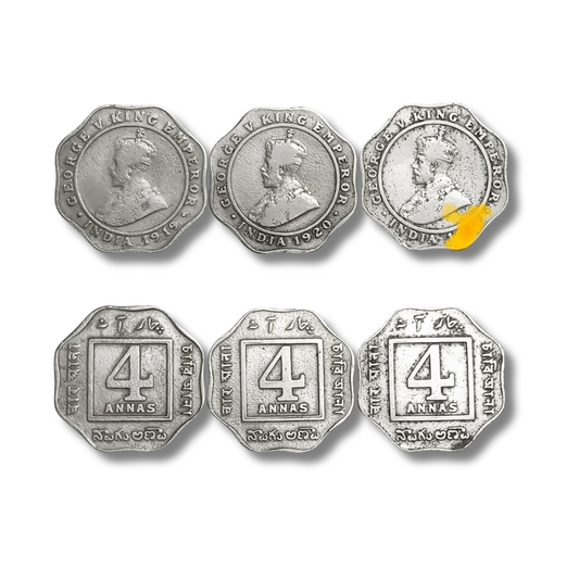 George V – 4 Annas Coin Set (1919 &amp; 1920) | Rare British India Collection