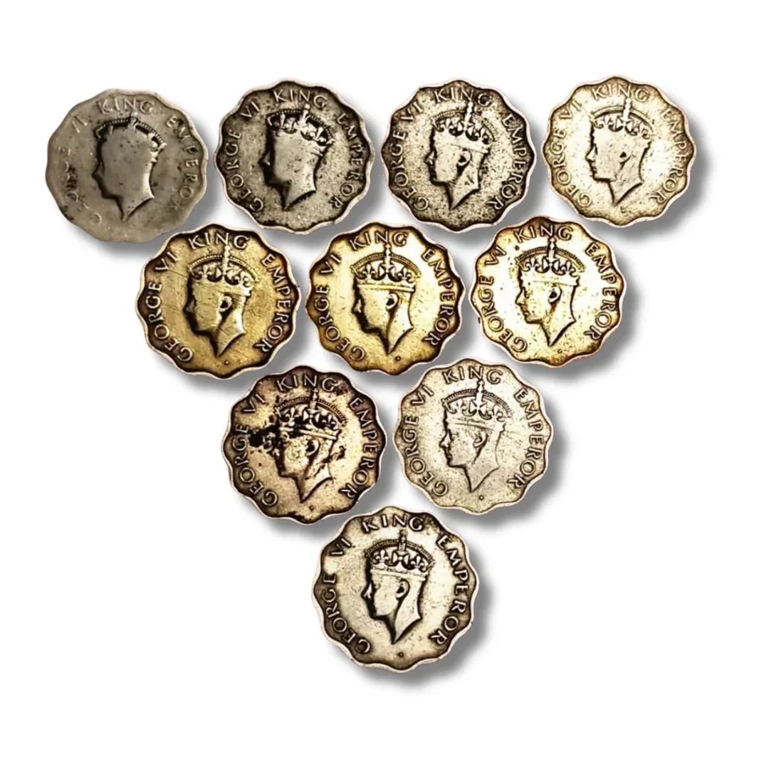 Vintage British India 1 Anna coins with King George VI portrait, collectible rare coins