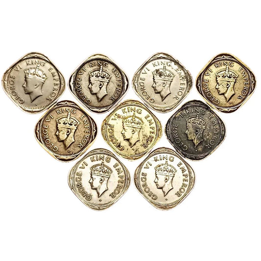 Vintage British India George VI King Emperor square coins, collectible currency.