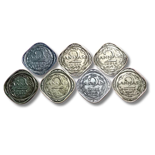 George VI King 2 Anna Coin Set (1940–1947) – 7 Coins - Collection Bazzar