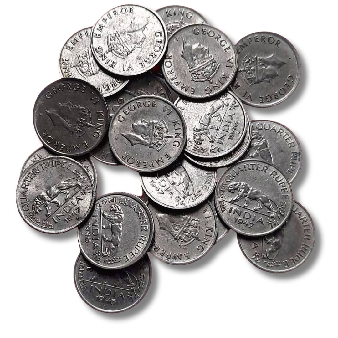George VI Quarter Rupee Coin Lot – 1946 & 1947 (20 Pieces, Good Condition) - Collection Bazzar