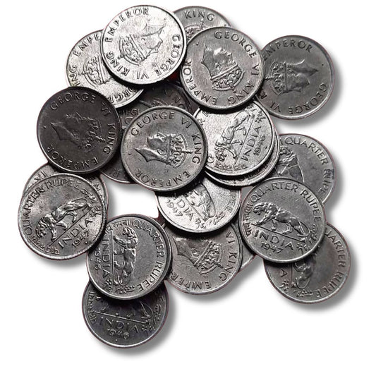 George VI Quarter Rupee Coin Lot – 1946 & 1947 (20 Pieces, Good Condition)