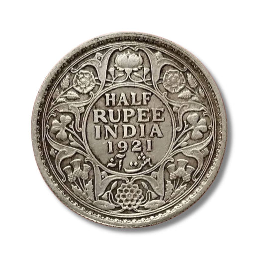 1921 Half Rupee Silver Coin – George V King Emperor