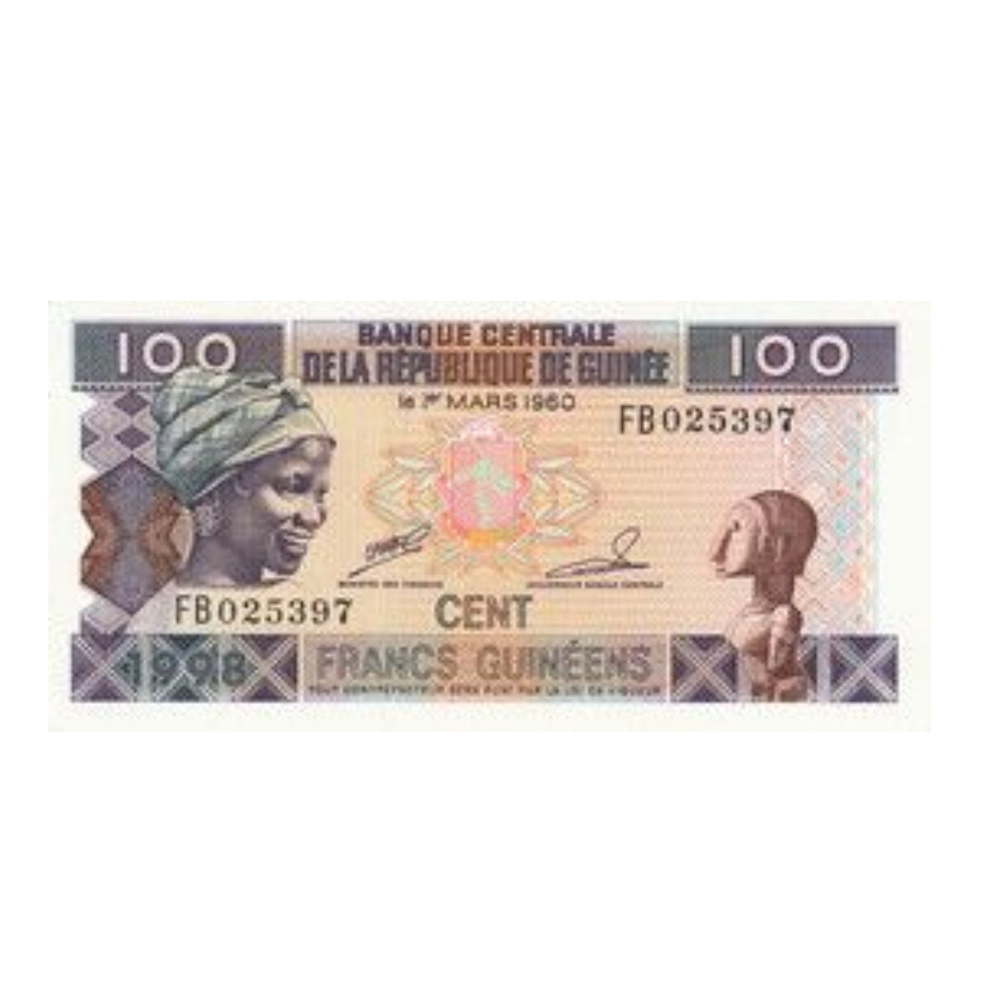 Guinea 100 Cent Francs Guinéens Banknote 1998 Banque Centrale de la - Collection Bazzar