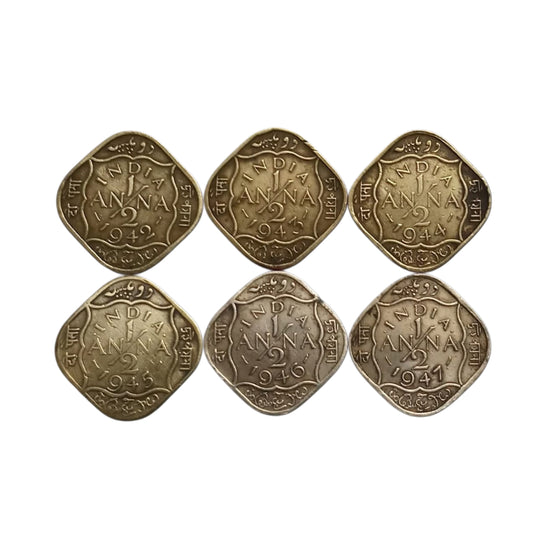 Half Anna Coin Set -6 Coins George VI King Emperor | Rare Collectible - Collection Bazzar
