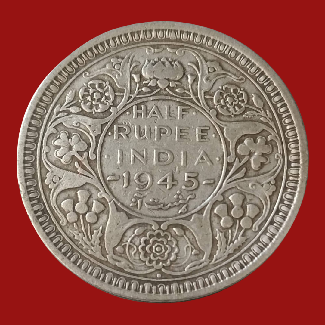 Half Rupee 1/2 india Silver Coin 1945 India George VI King Emperor - Collection Bazzar
