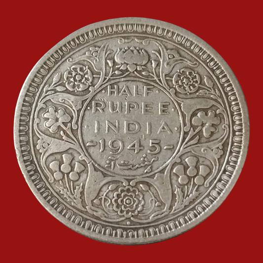 Half Rupee 1/2 india Silver Coin 1945 India George VI King Emperor - Collection Bazzar