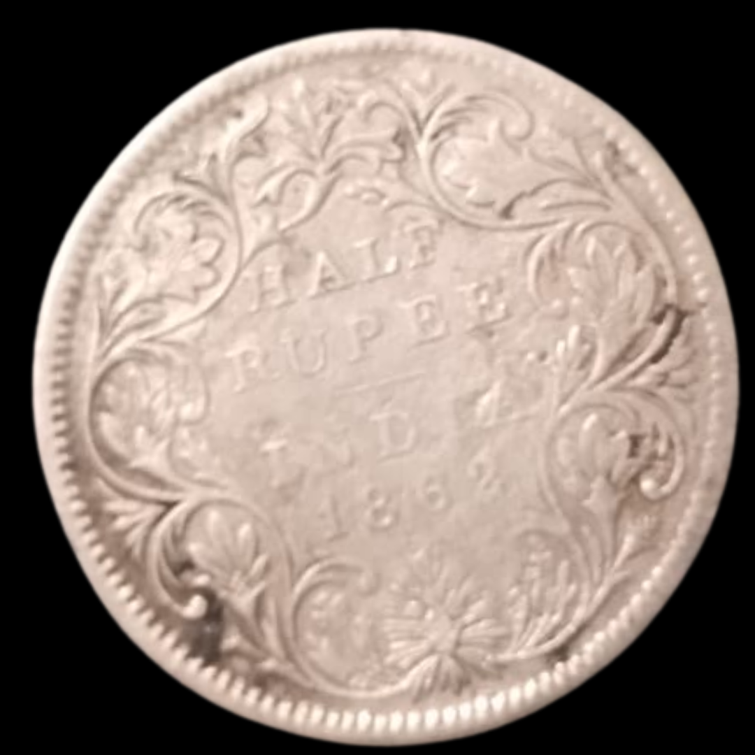Half Rupee Silver Coin 1862 British India - Victoria Queen - Collection Bazzar
