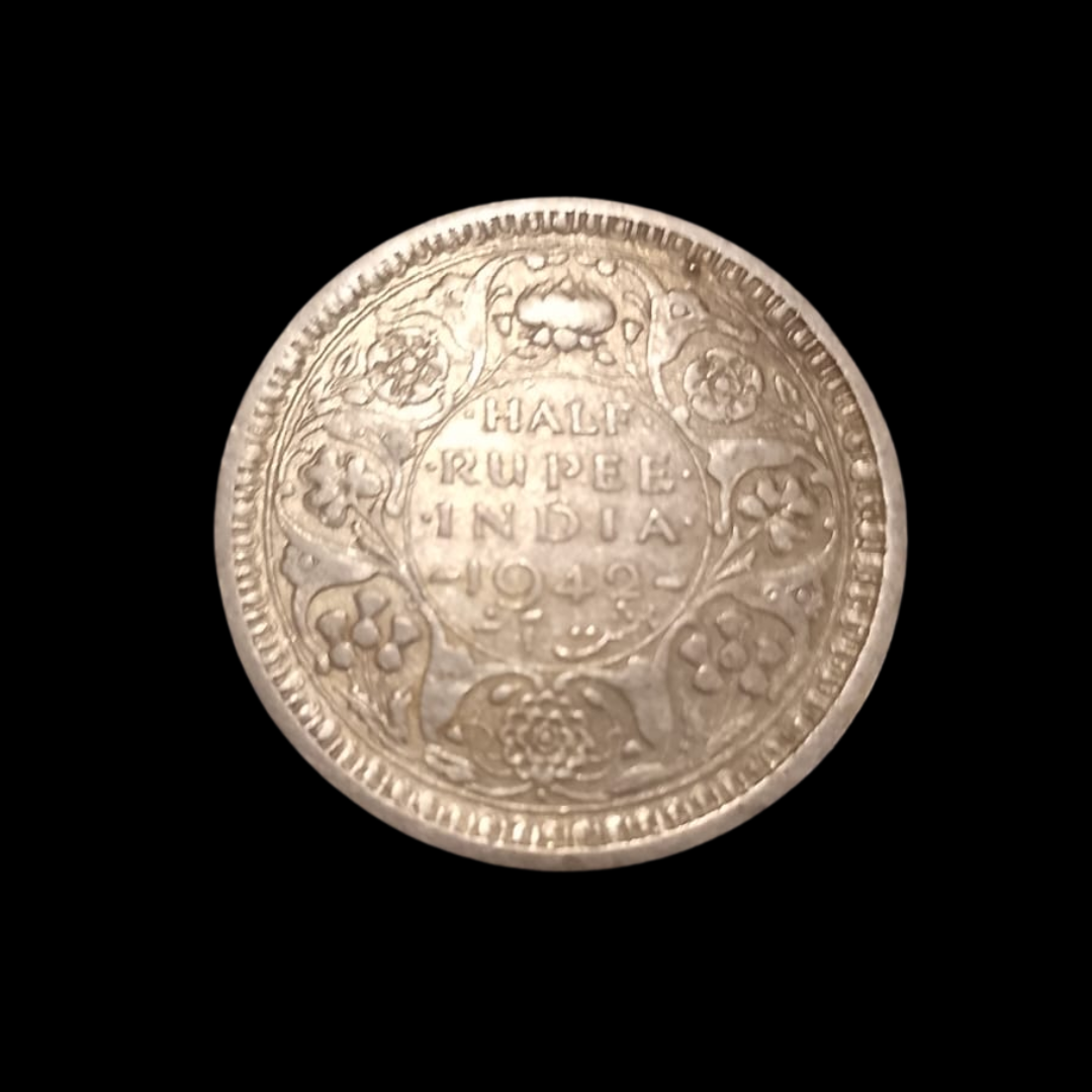 Half Rupee india Silver Coin 1942 India George VI King Emperor - Collection Bazzar