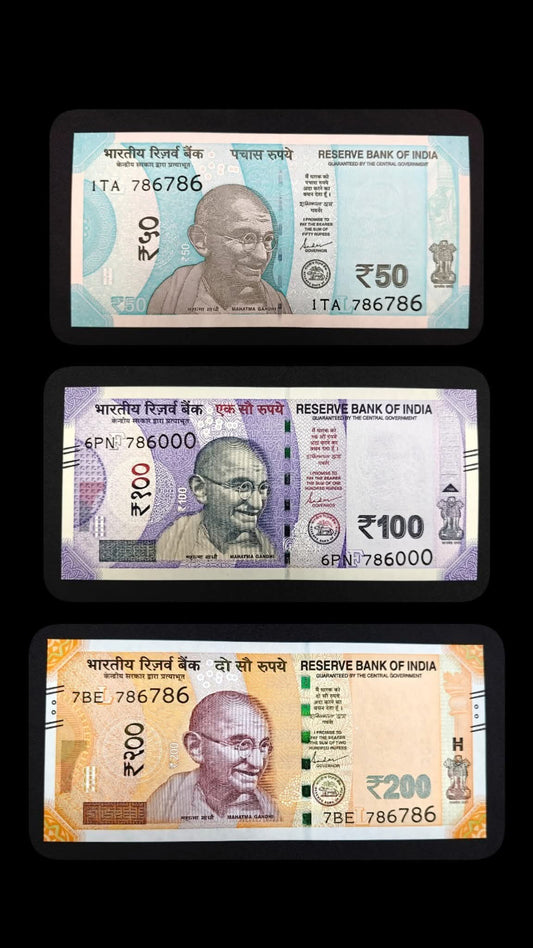 Rs 50-100-200 different denomination 786786 holy bismillah no. rare collectible - Collection Bazzar