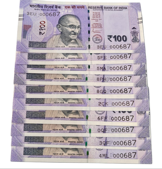 Rs 100 Note India reverse 000786 000687 each note price