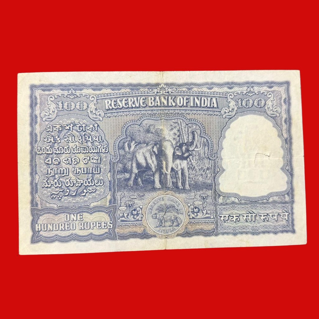 India 100 Rupees Note King George VI B Rama Rau U 260772 Rare Vintage - Collection Bazzar