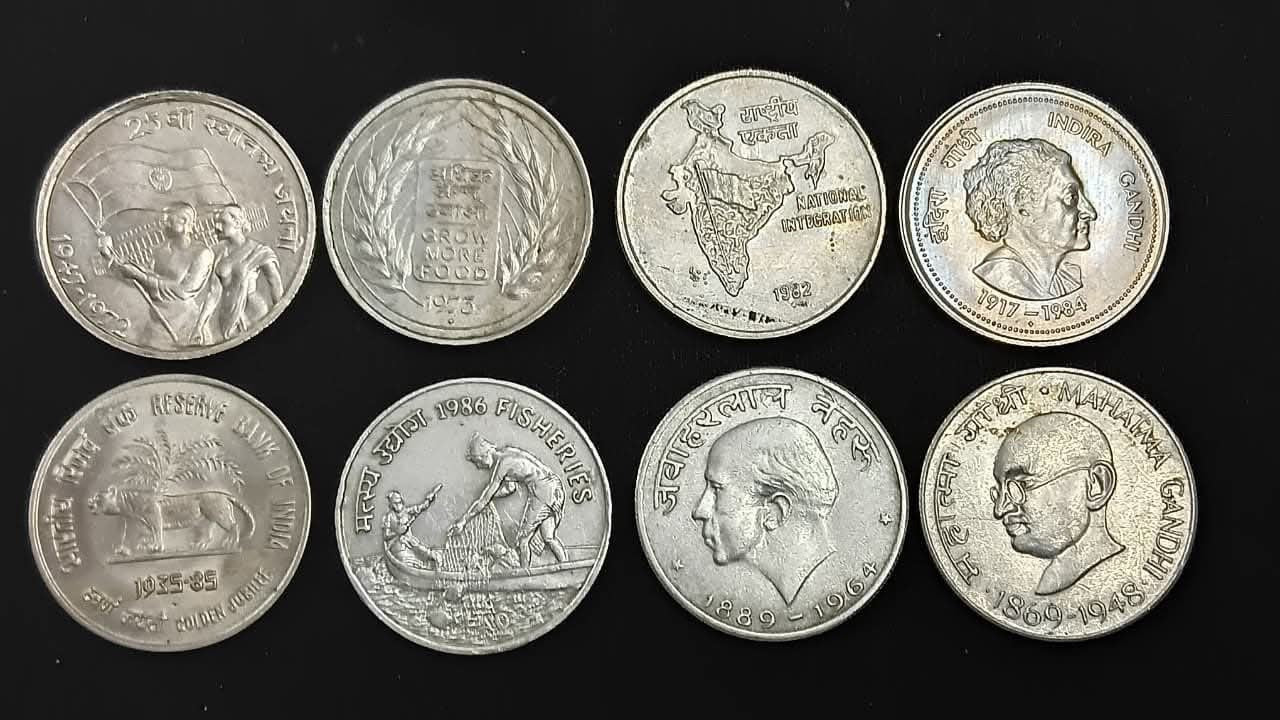 India 50 Paise Coin Set – 8 Different Designs Rare Old Fifty Paisa Collection - Collection Bazzar