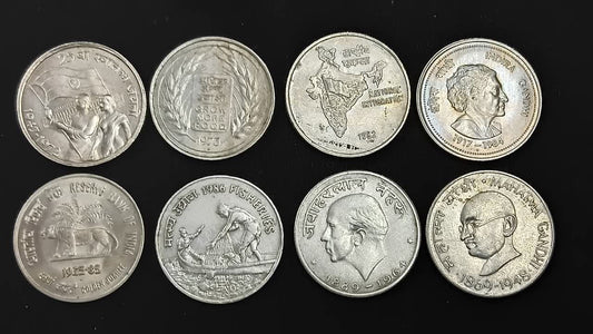 India 50 Paise Coin Set – 8 Different Designs Rare Old Fifty Paisa Collection - Collection Bazzar