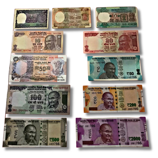 Indian Currency Notes Set Packet Ending 786 – ₹1 to ₹2000 | Rare Holy Bismillah Number