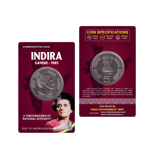 ₹5 Indira Gandhi Commemorative Coin Card – Special Edition
