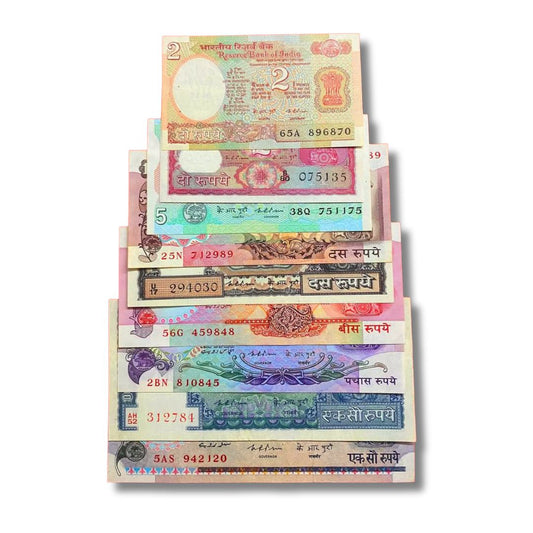 K.R. Puri Rare RBI Note Set – ₹2 to ₹100 | Complete Governor Signature Set | UNC Condition