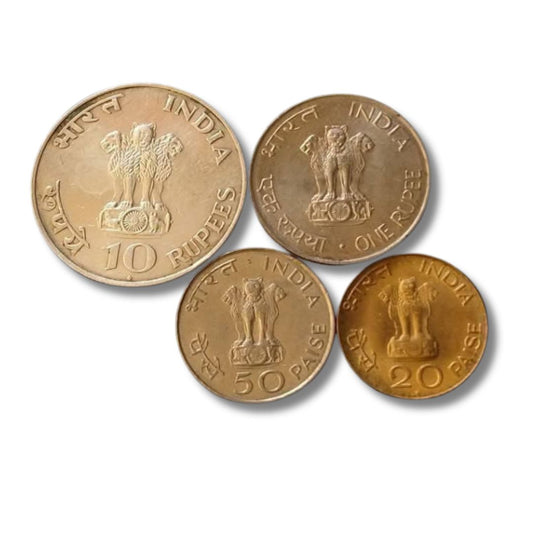 Mahatma Gandhi Commemorative Coin Set – ₹10 Pure Silver + ₹1, 50 Paise, 20 Paise Copper-Nickel Coins