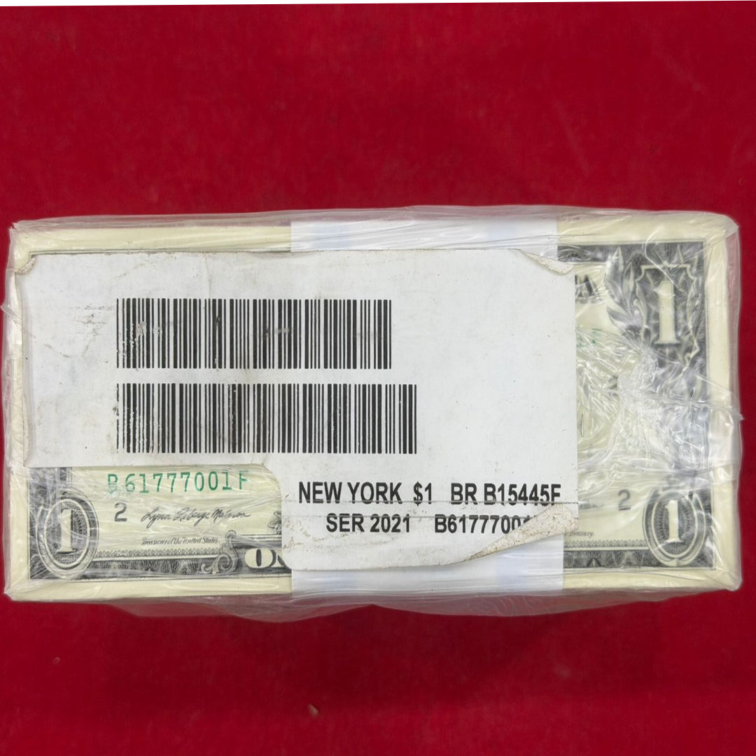 New York $1 Federal Reserve Note – Series 2021 Strap (100 Notes) - Collection Bazzar
