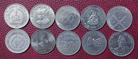 One Rupee  - All Different Commemorative Set of 10 coins - Collection Bazzar