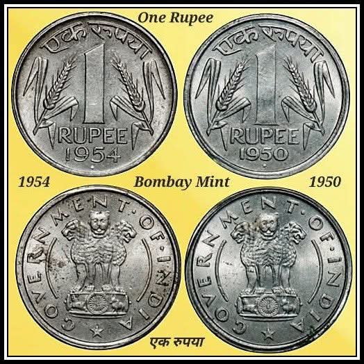 One Rupee Coin of 1950 and 1954. rare and excellent for collection - Collection Bazzar