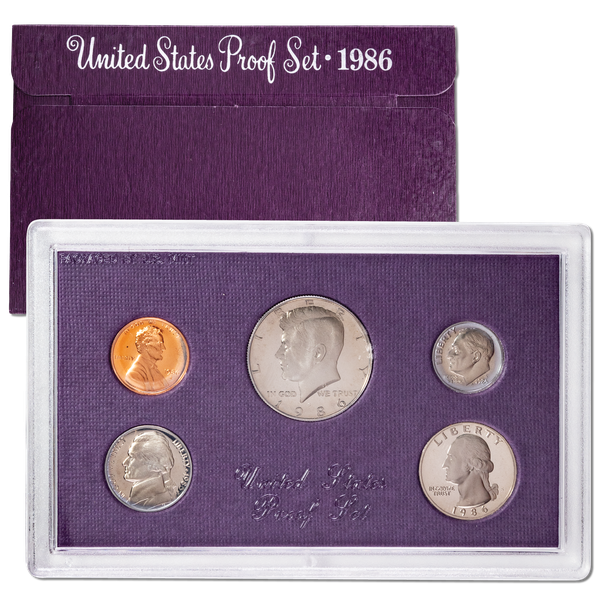 1986 United States Proof Coin Set | 5 Coins – 1 Cent, 5 Cent, 10 Cent, Quarter, Half Dollar