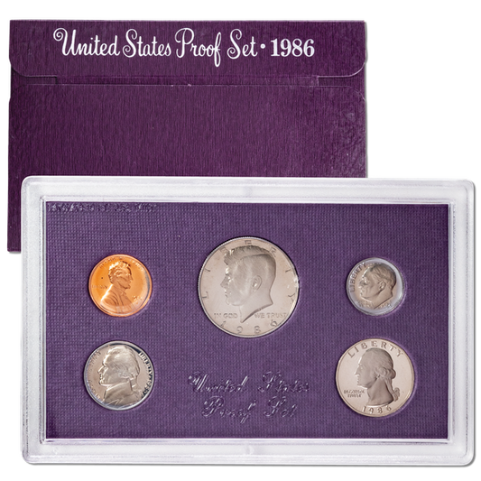 1986 United States Proof Coin Set | 5 Coins – 1 Cent, 5 Cent, 10 Cent, Quarter, Half Dollar