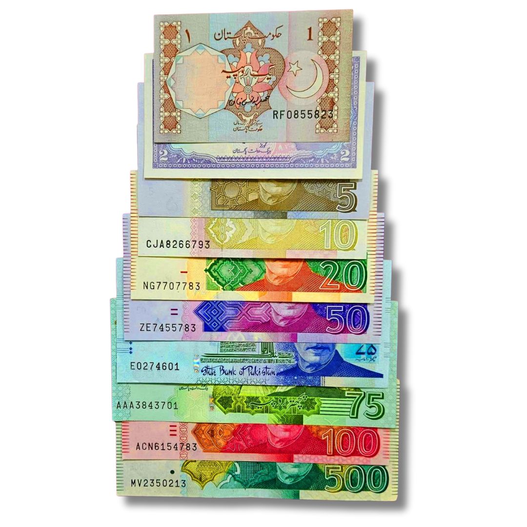 Pakistan A Very Demanding Set With 2 Commemorative Issue Of 75 Rupees 1 , 2 , 5 , 10 , 20 , 50 , 75 , 75 100 , 500 Ruppes 75 Rs Details Commemorative Issue 1