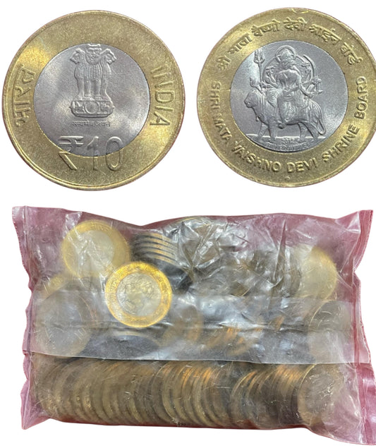 ₹10 Mata Vaishno Devi Commemorative Coin – 100 Pcs Full Bank Pack | Extremely Rare Collectible Coins of India”